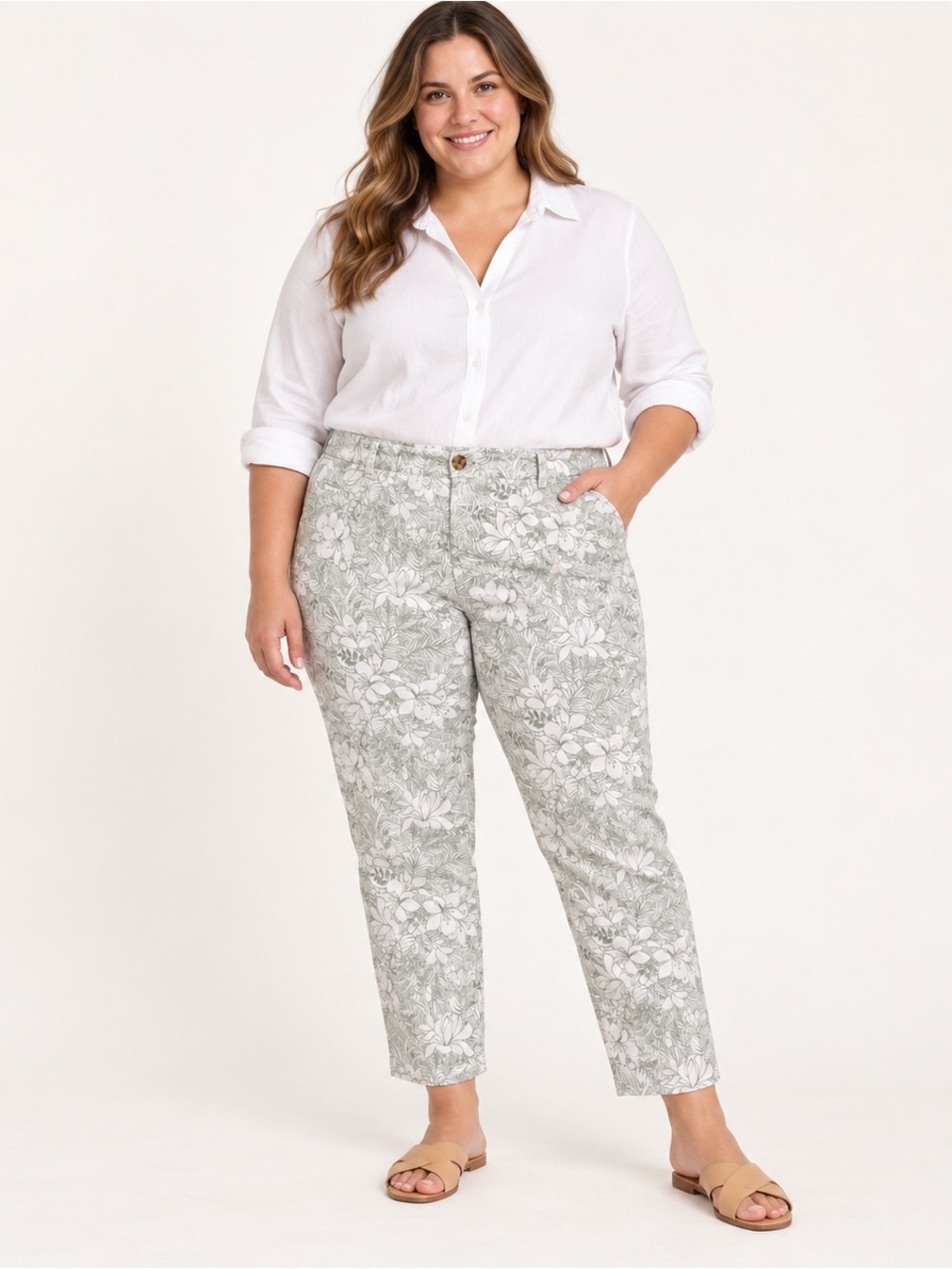 Talbots Tropical Floral Stretch Cotton Ankle Pants Size 18